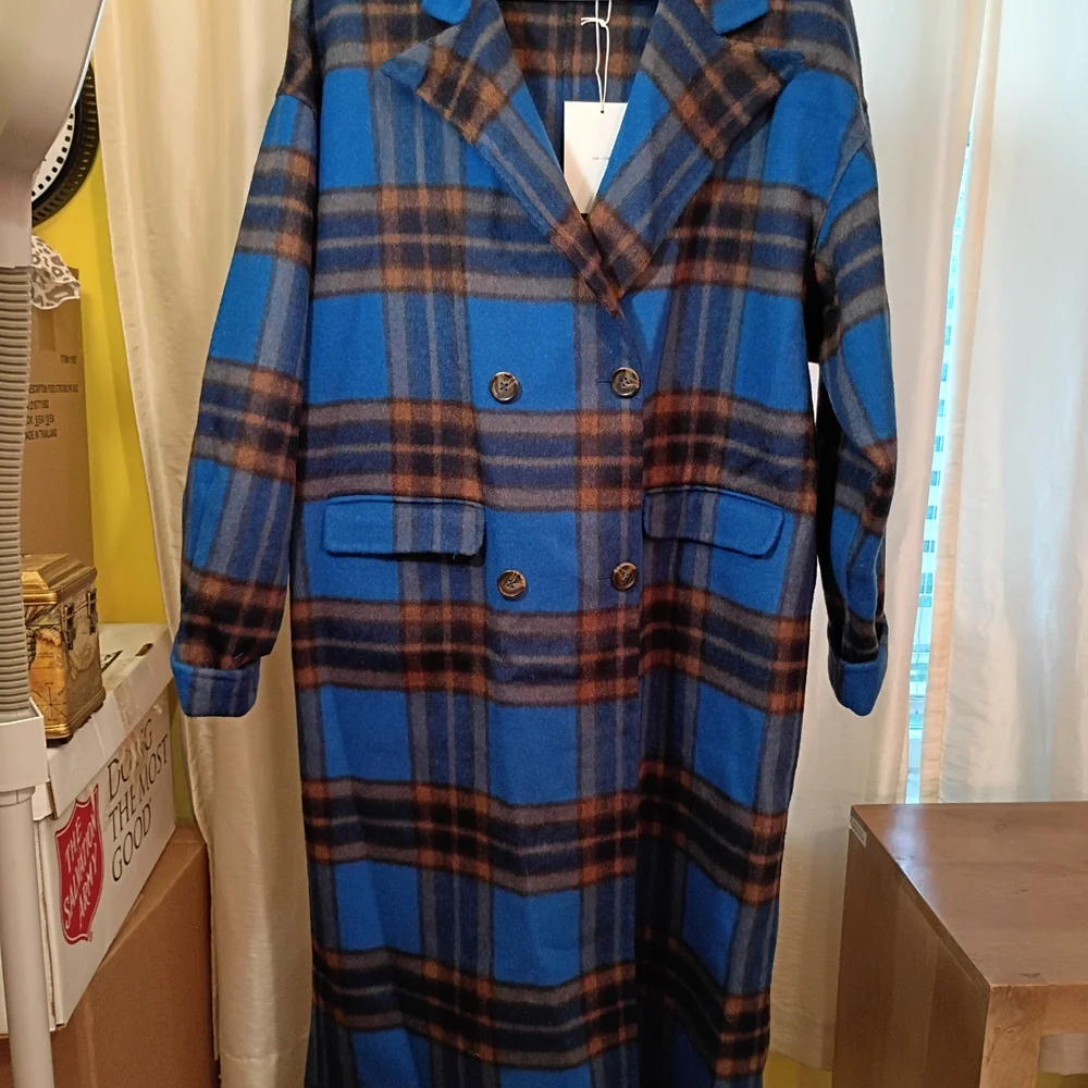 OAK + FORT oversized Plaid Wool Blend Coat - Picture 1 of 4